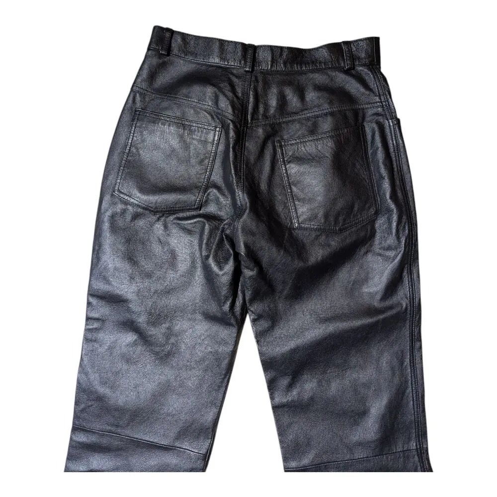 Vtg 1990s Mandee Black Leather Straight Leg High Rise Moto Biker Pants Sz 8 - Image 3