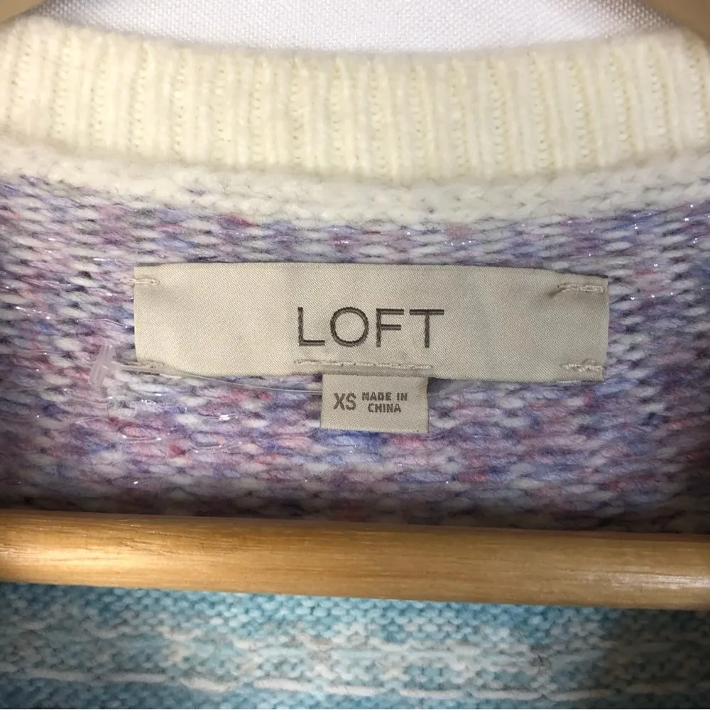 Ann Taylor LOFT White & Purple Fair Isle Nordic Crewneck Sweater XS - Image 6