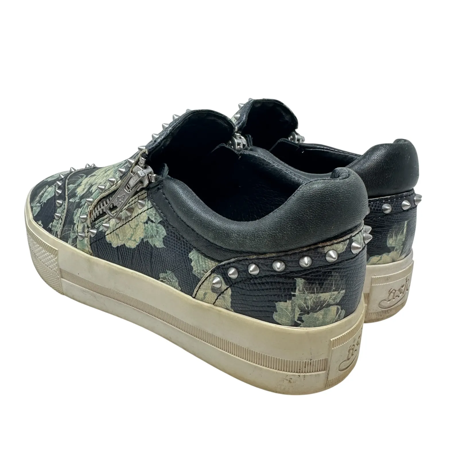 Ash Jasmin Platform Sneakers Leather Floral Studded Black Blue Size 38 US 7.5 8 - Image 11