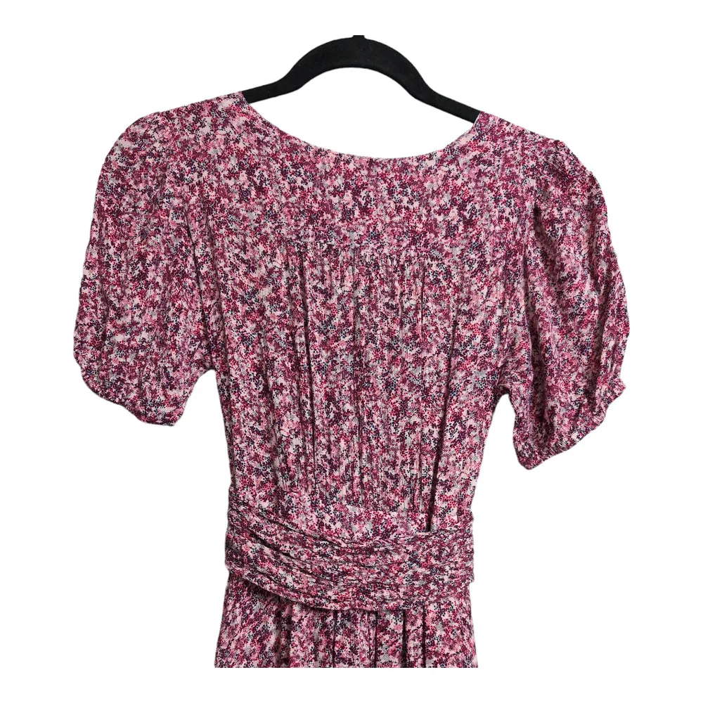 ba&sh Noemie Crossover Dress Fuchsia V-Neck Surplice Self Tie Floral Size XS 4 - Image 8