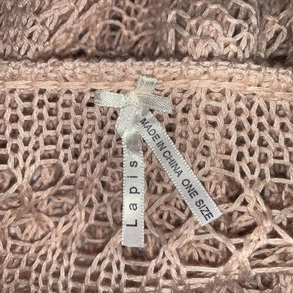 Lapis Womens Open Knit Sweater One Size Pale Pink Casual Popover Fringe Boho - Image 4
