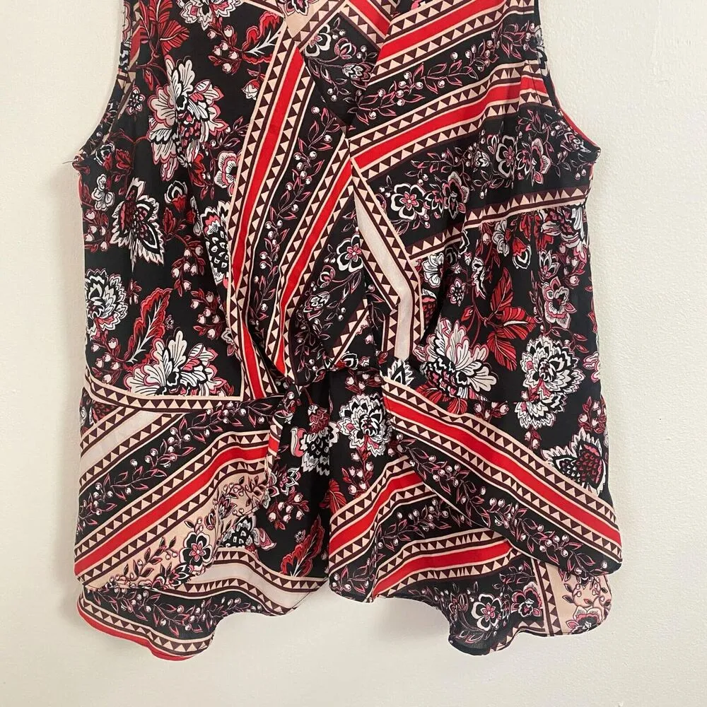 SOHO NY & Co Jeans Top Women's Size M Sleeveless Floral Black Red - Image 7