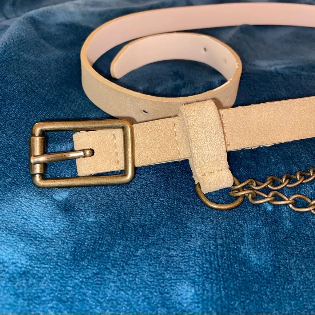 Vtg Express Leather Chain Swag Belt Tan Preppygrunge Y2K Vintage - Image 5