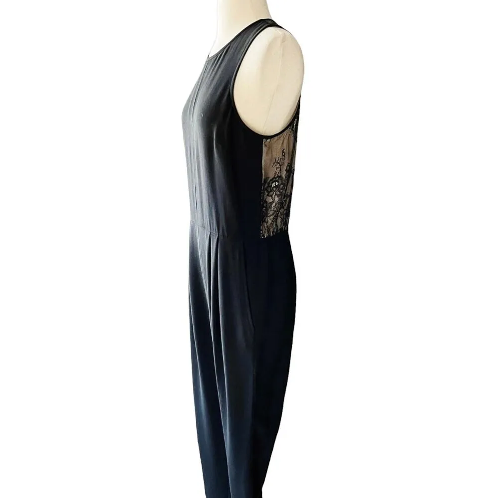 TIBI Arden Jumpsuit Black Sheer Lace Sleeveless Pockets Cocktail Pleated 8 EUC - Image 6