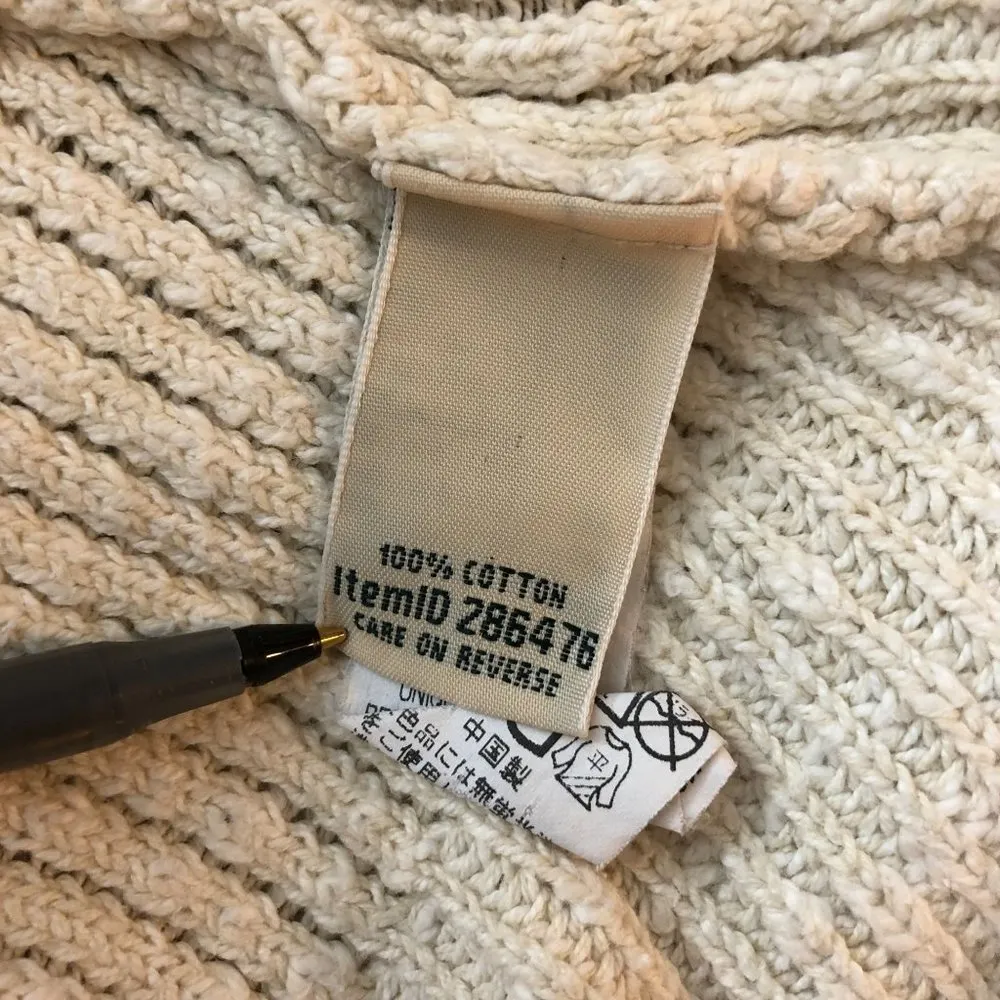 LL Bean Womens Sweater Cotton Chunky Ribbed Knit Scoop Neck Ivory L - Image 4