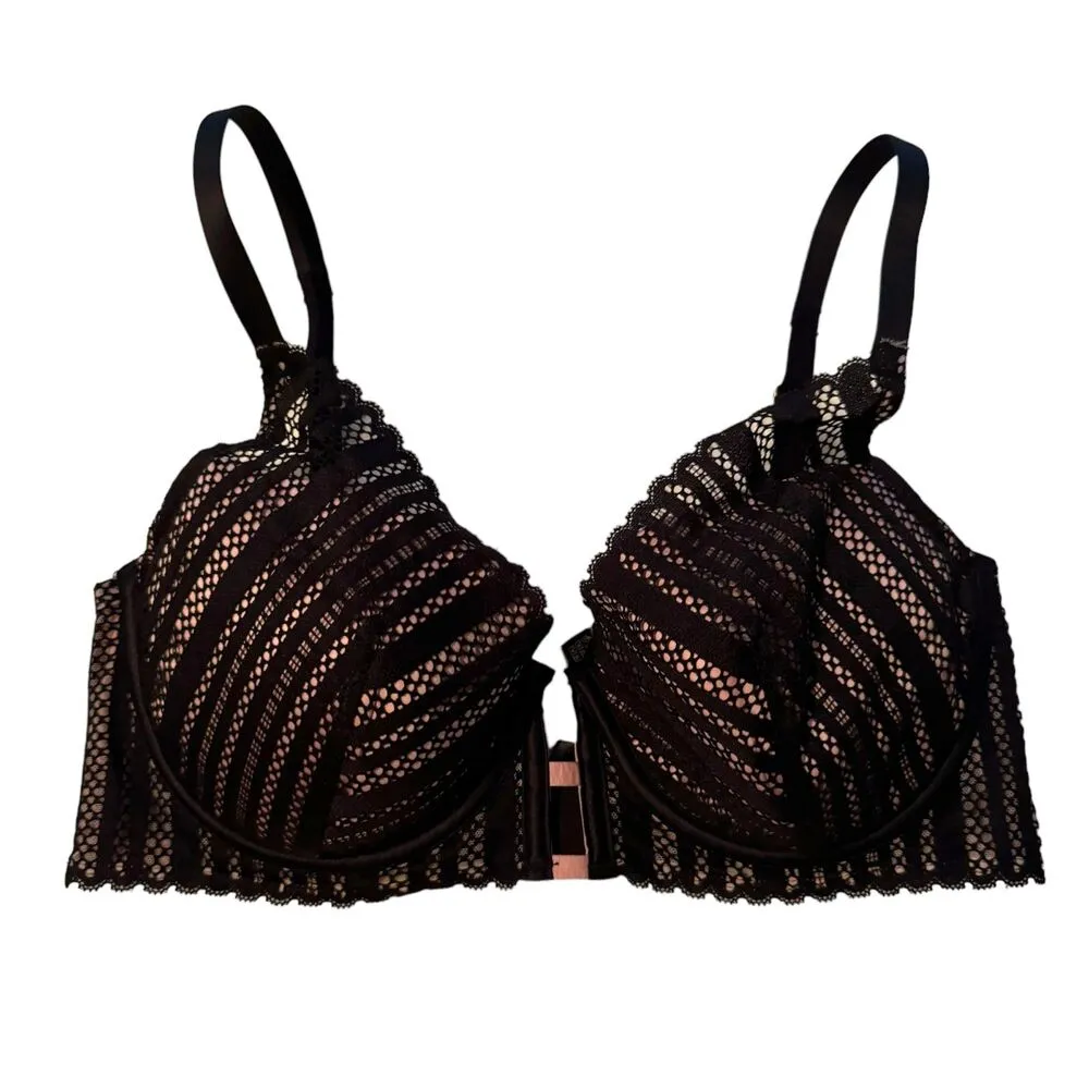 Victoria Secret | Lined Plunge Bra Pink Satin Lace Underwire Size 34DD 34E - Image 4