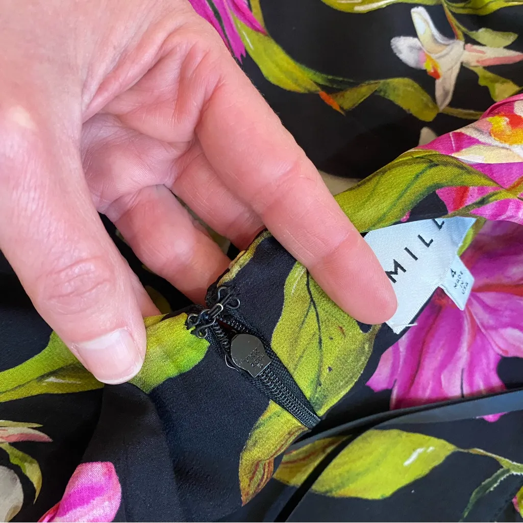 Milly Silk Tropical Floral Print Black Halter Style Pants Jumpsuit, women’s 4 - Image 13