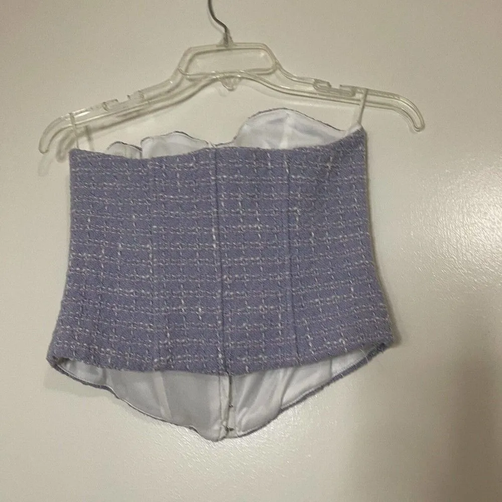 ZARA lavender purple cropped bustier tweed knit corset top size Small - Image 7