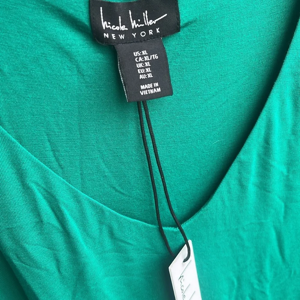 Nicole Miller v neck 3/4 sleeve belted maxi spring dress grass green size XL NWT - Image 12