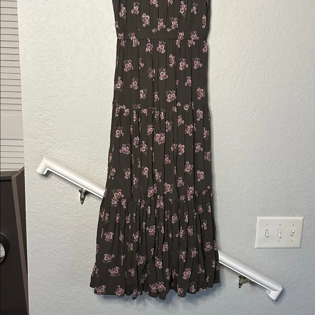 NEW Lucky Brand Boho Maxi Floral Dress Tiered Brown Pink Tassels Cottage XS - Image 12