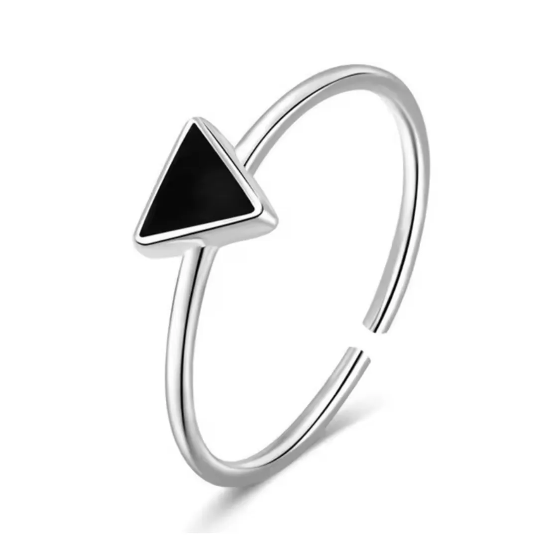 NEW‎ Onyx Triangle Ring 925 Sterling Silver Adjustable - Image 10