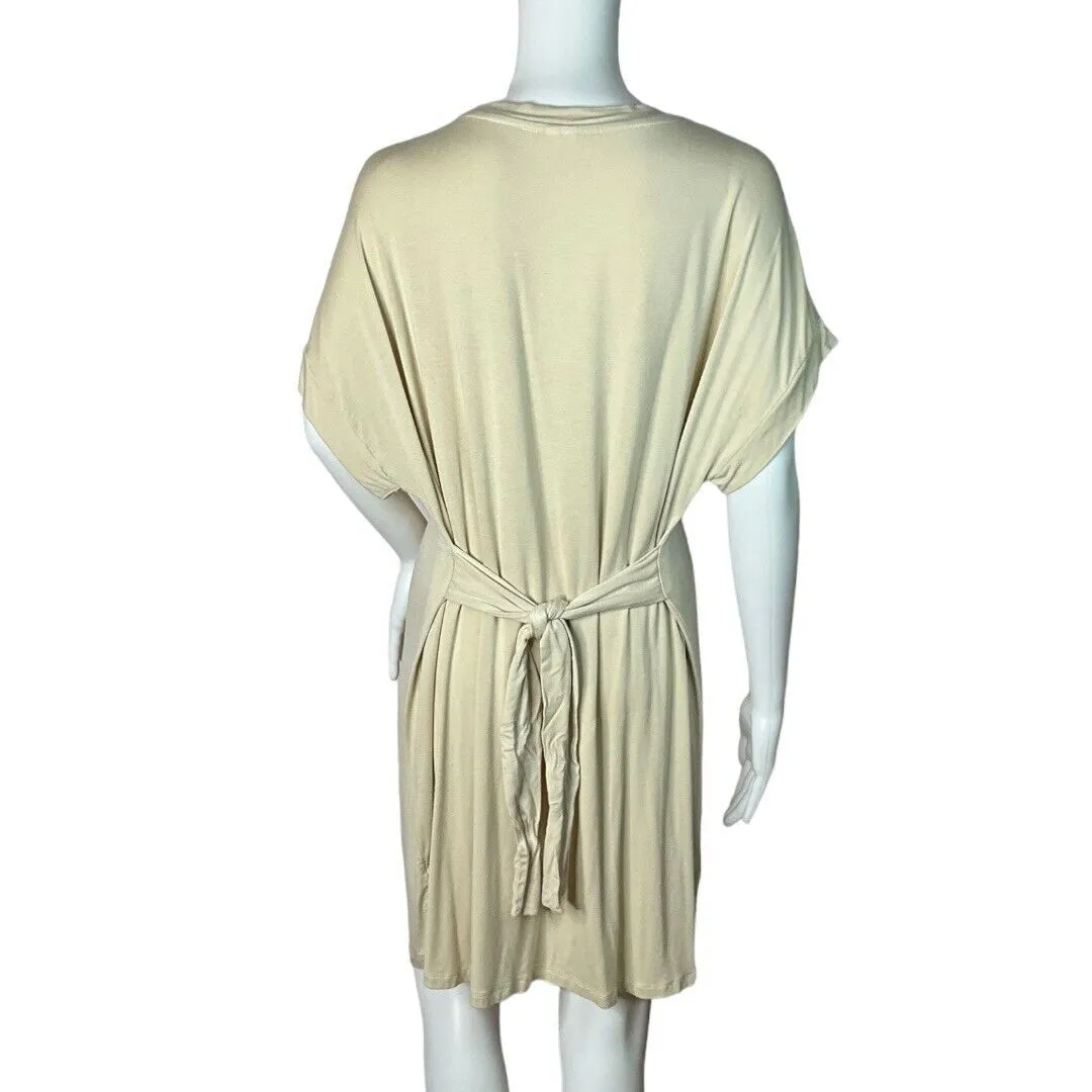 Hayden Dress Women Small Cream Tie Front T-Shirt Dress Neutral Minimalist Casual - Image 3