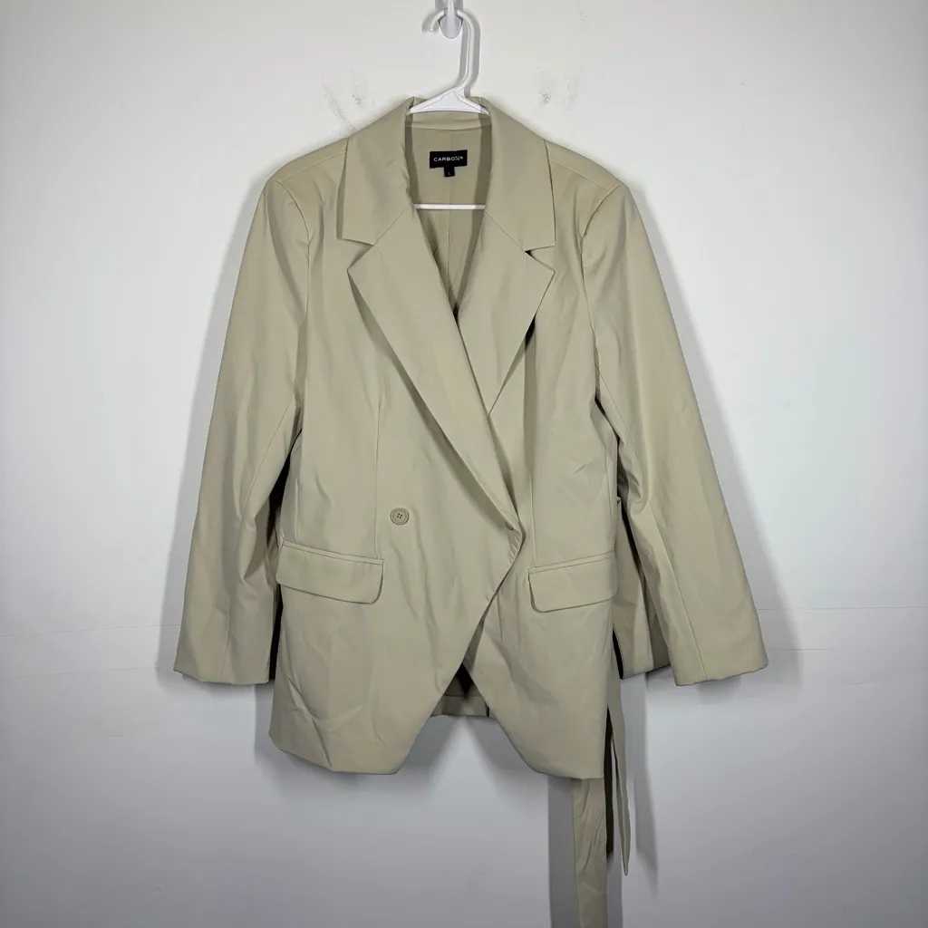 Carbon38 Khaki Belted Blazer Size Large - Image 2