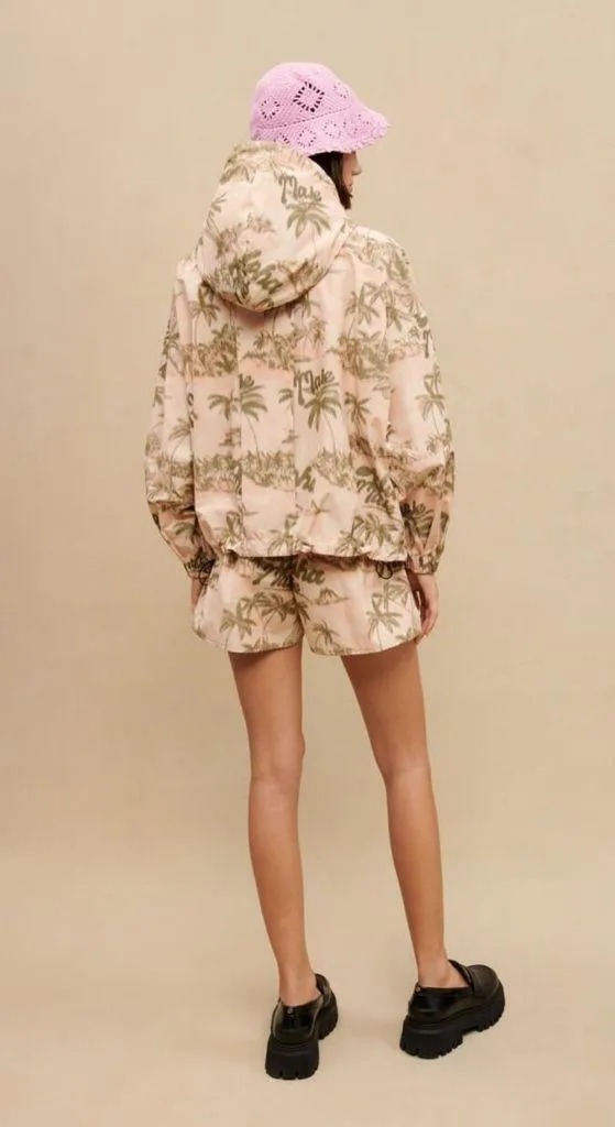 Maje Palm Tree Print Jacket Hooded Zip Front M (Size 10) NWT Elastic Waist - Image 5