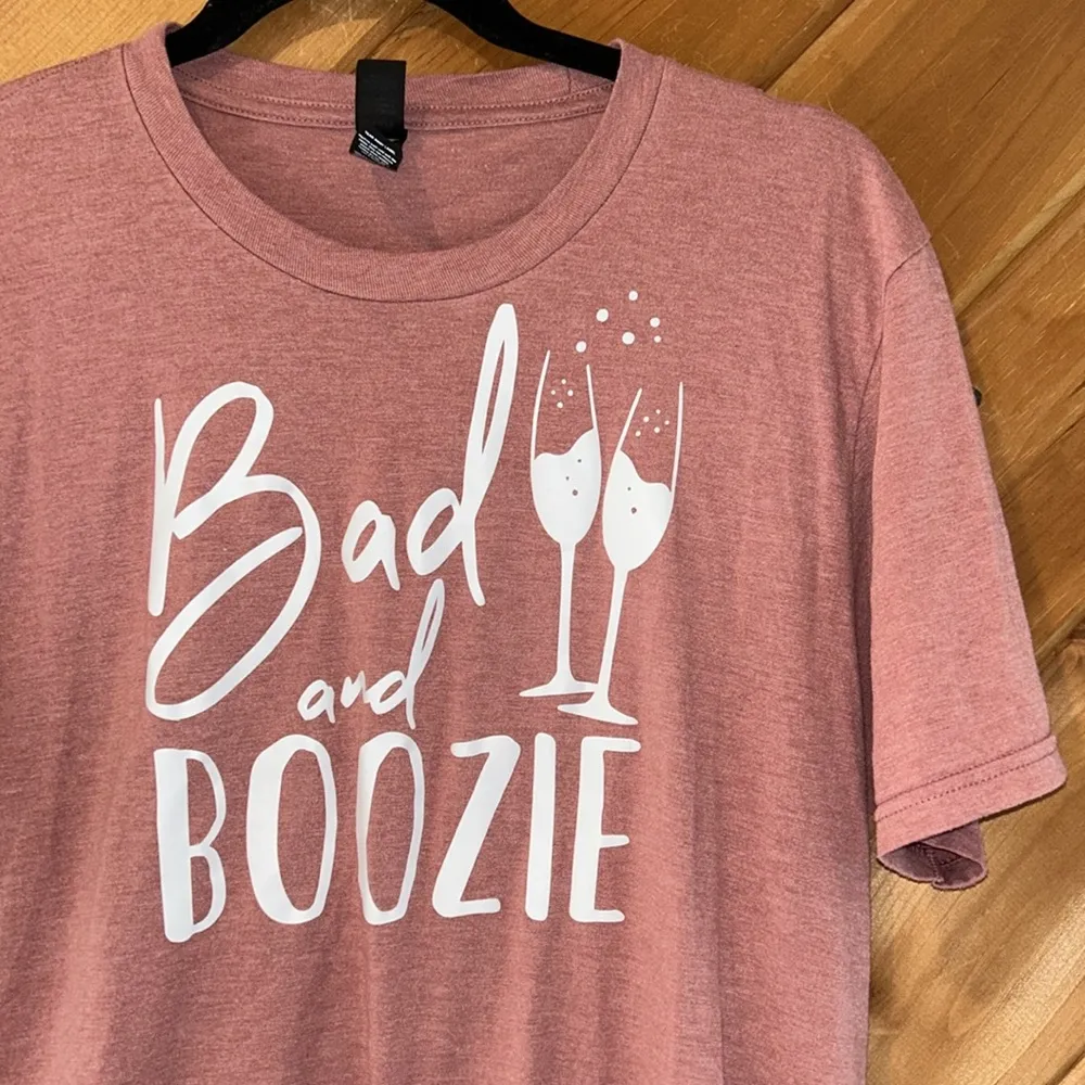 Bad & Boozie pink bachelorette party or wine tour tshirt Size M - Image 2