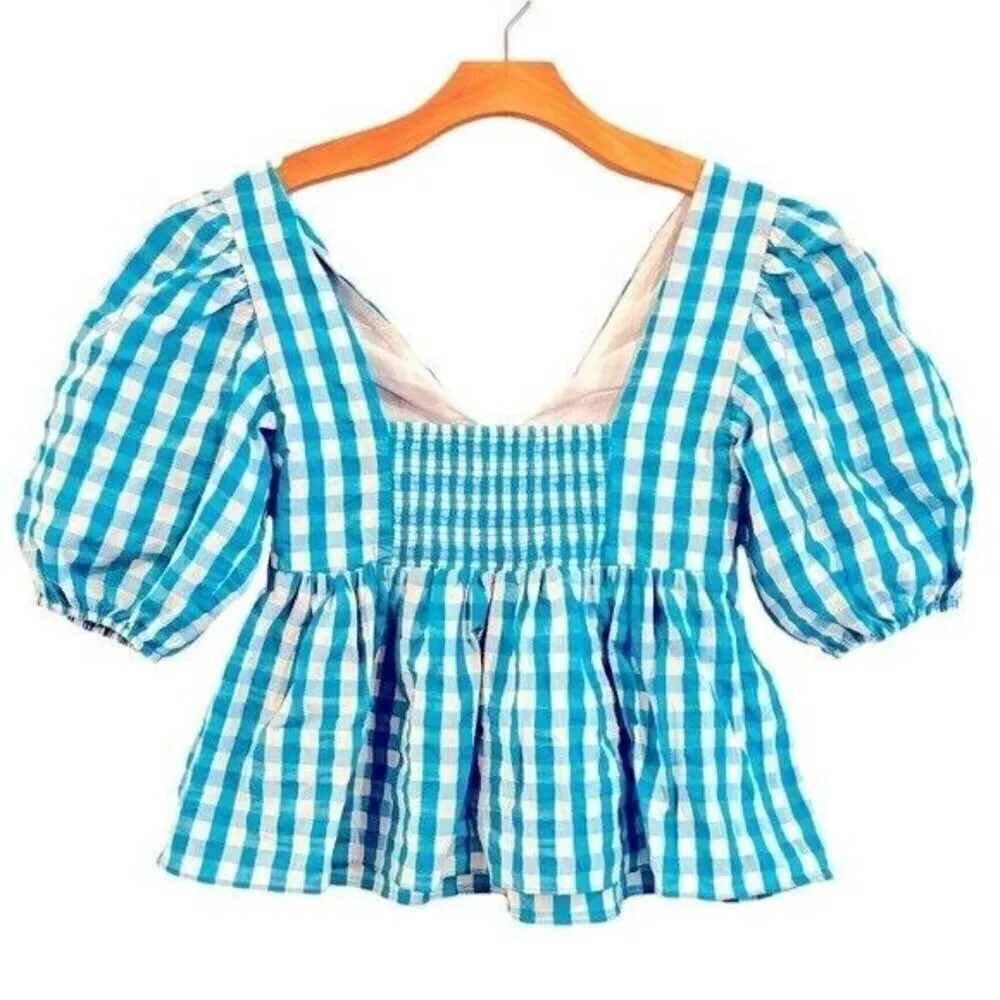 LIlLY PULITZER Sarafina Short Sleeve Crinkle Gingham V-Neck Top Size 4 NEW - Image 4