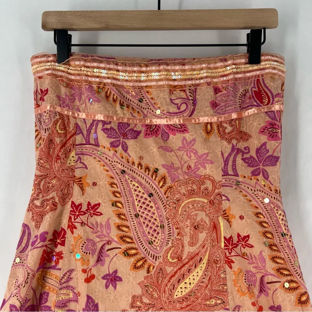 Express Y2K Floral Paisley Embroidered Sequin Embellished Strapless Sun Dress - Image 15