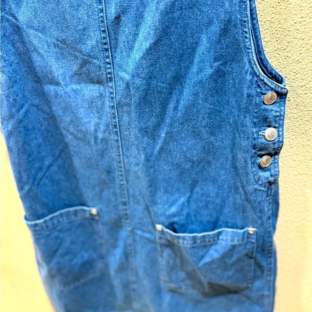 Vintage Sz SMALL Directives Blue Denim Front Pockets Overall Jumper Dress - Image 5