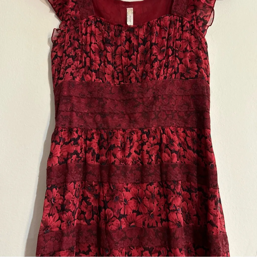 Free People Burgundy Floral Lace Applique Maxi Dress Size 4 Whimsigoth Romantic - Image 7