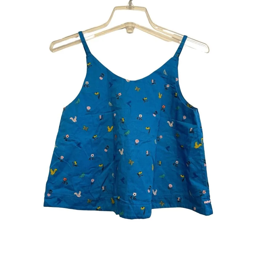 Handmade Sleeveless Crop Tank Top Size XS/Small Blue Flowy Floral Animal Cottage - Image 2