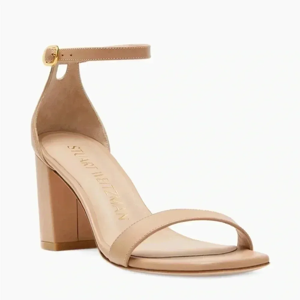 Stuart Weitzman Nearly nude Sandal Block Heel Strappy Heels Like New‎ Size 12 - Image 2