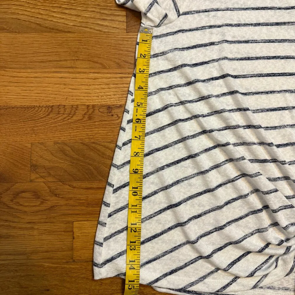 Caslon Women’s Large Ivory Navy StripeV-neck Short Sleeve T-shirt Nautical New - Image 6