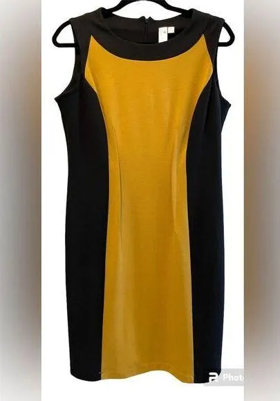 Emma & Michele Midi Color Block Sheath Dress Black & Goldenrod Ladies Size 10 - Image 1