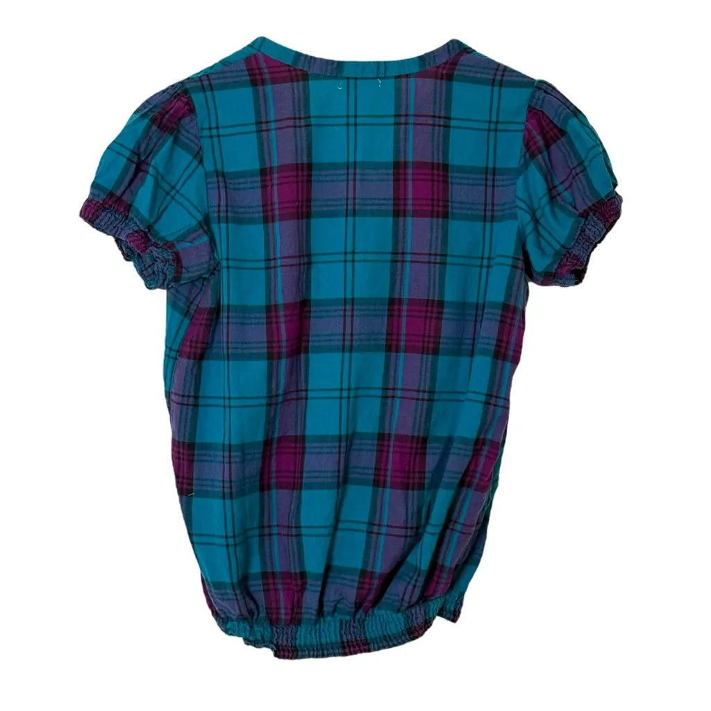 Kimchi Blue  blue pink plaid short sleeve top small‎ - Image 2