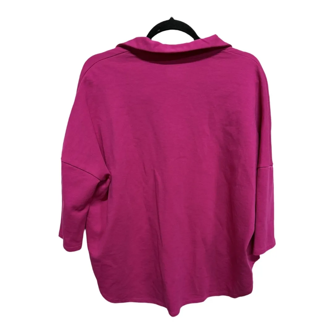 Crown & Ivy Hot Pink 3/4 Sleeve Collared VNeck Shirt Size Small Preppy Modern - Image 5