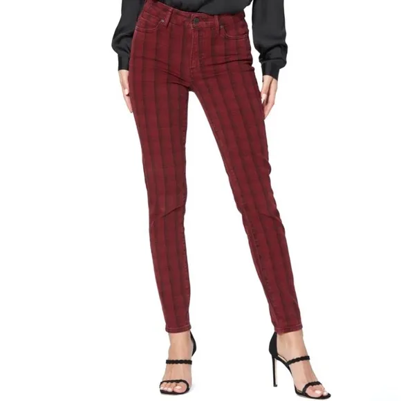 Paige Hoxton Tartan plaid high waist red skinny jeans size 25 - Image 5