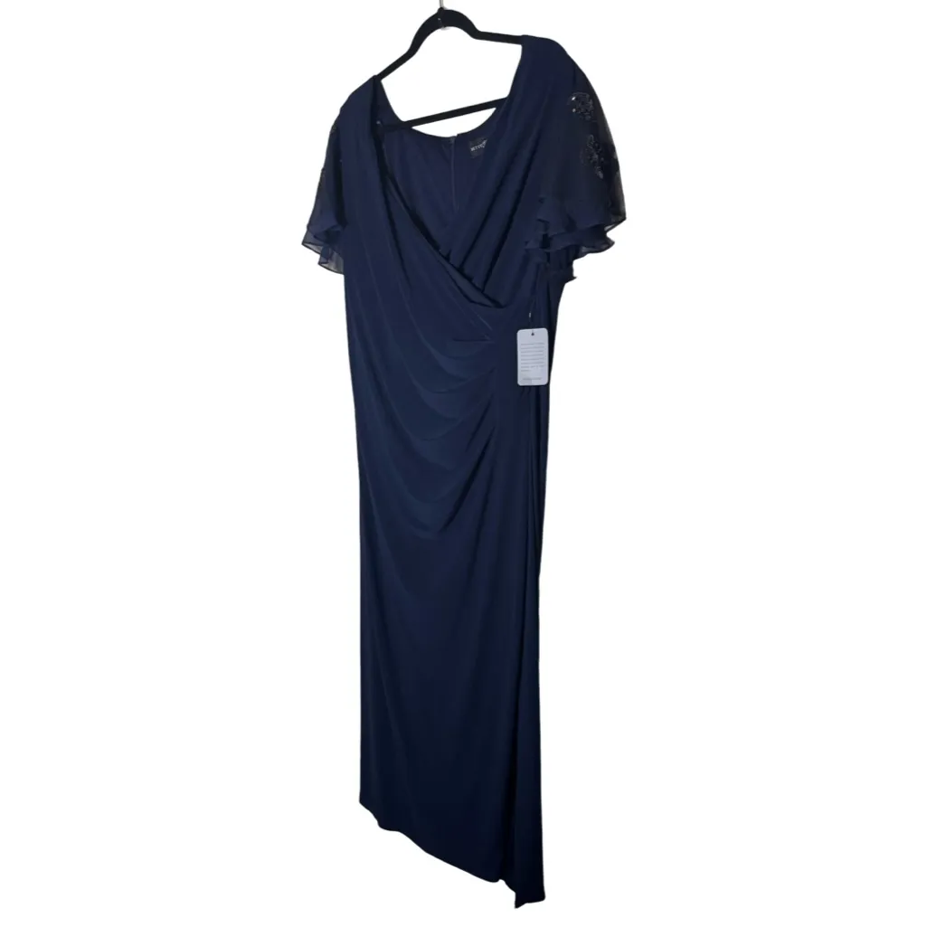 Betsy & Adam Plus Long Jersey Knit Sequin Sleeve Dress - Navy 22W - Image 6
