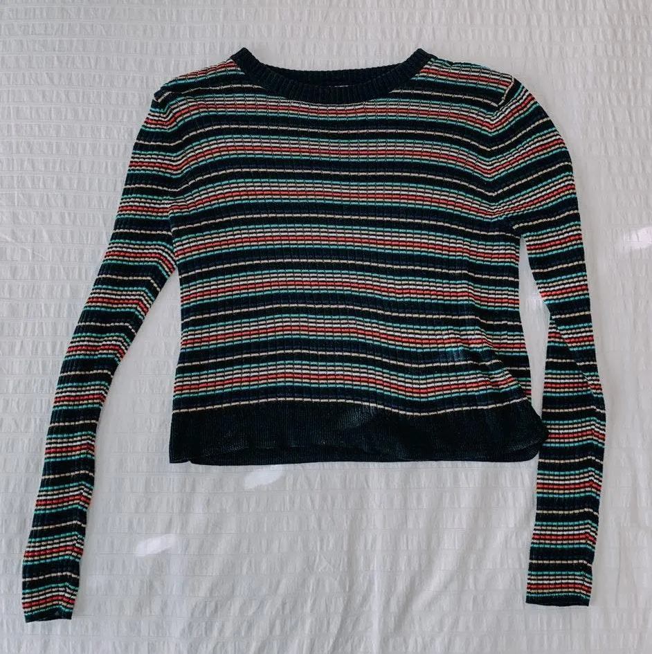 Mossimo Supply Co Black Sweater With Rainbow Stripes  - Image 2