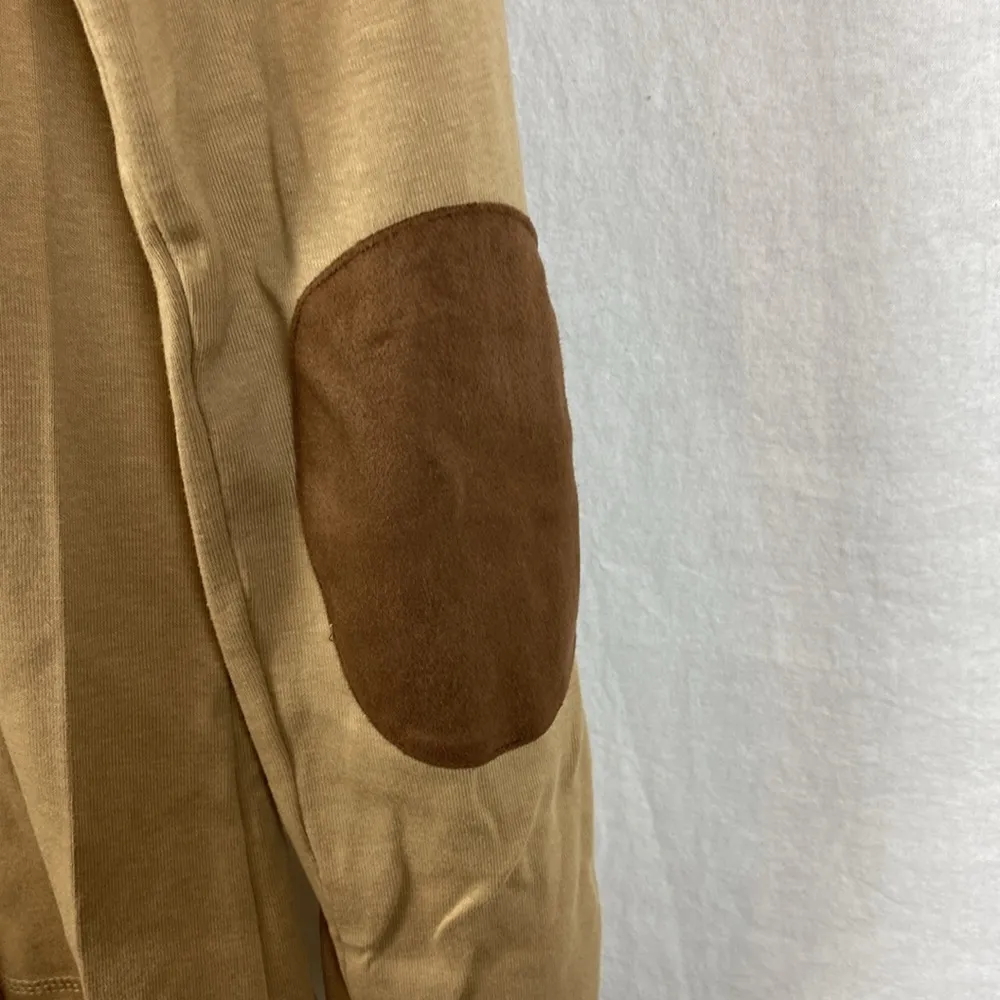 Ralph Lauren Tan Long Sleeve Cotton Leather Trim Tee T Shirt L - Image 4