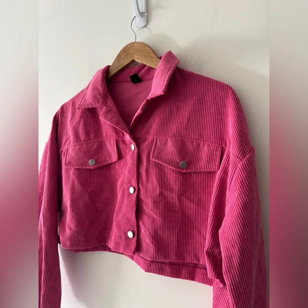 SHEIN Hot Pink Corduroy Cropped Jacket - Image 2