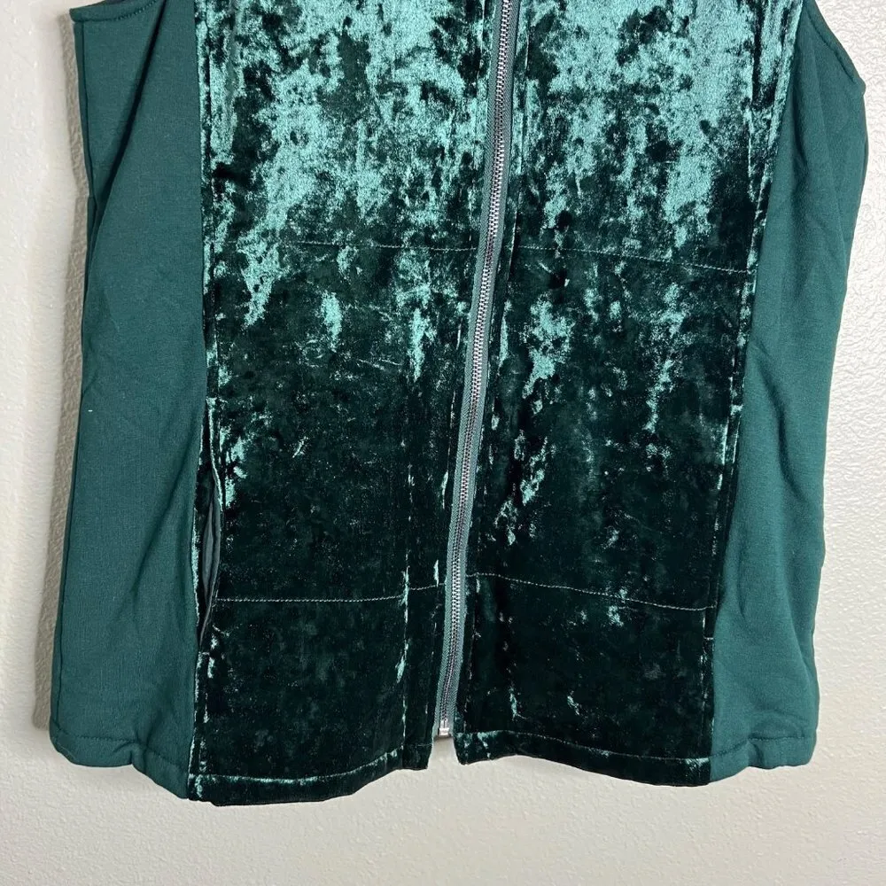 NWT XCVI Forest Green Full Zip Velvet‎ Velour Vest w/ Pockets Size Small - Image 5