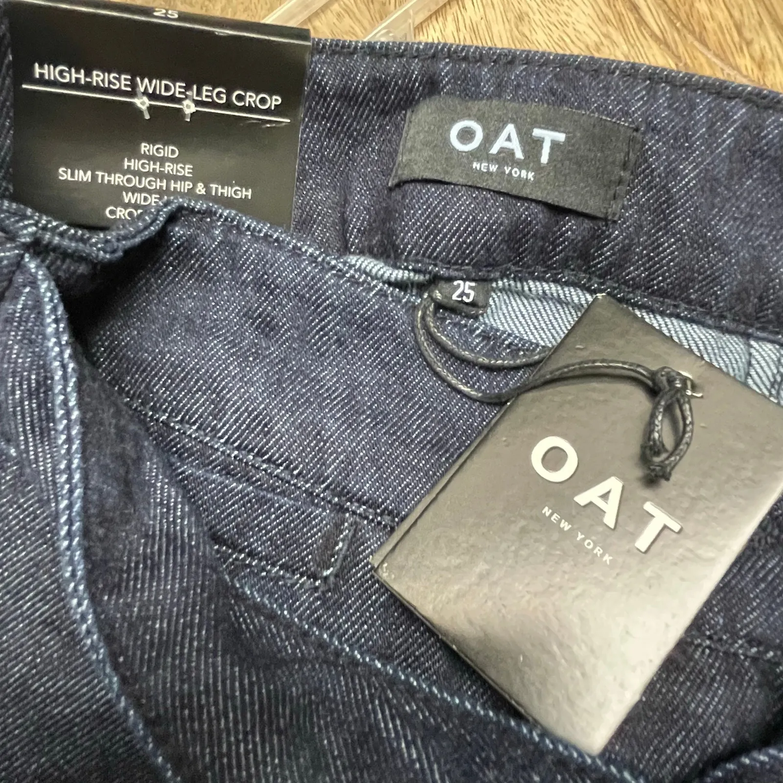 OAT High Rise Wide Leg Crop Jeans Size 25 NEW Dark Wash Waist Tie Blue - Image 2