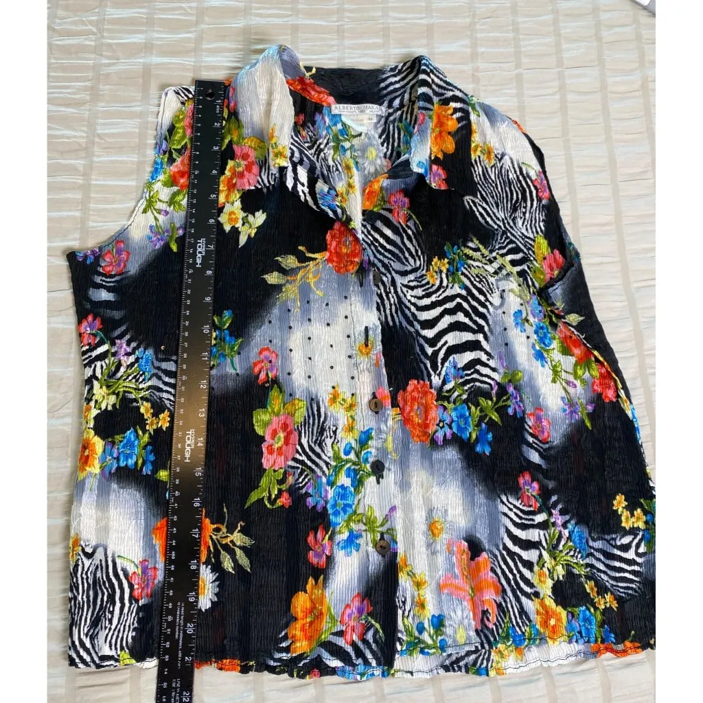 Alberto Makali Womens Zebra & Floral Print Sleeveless Blouse M - Image 7