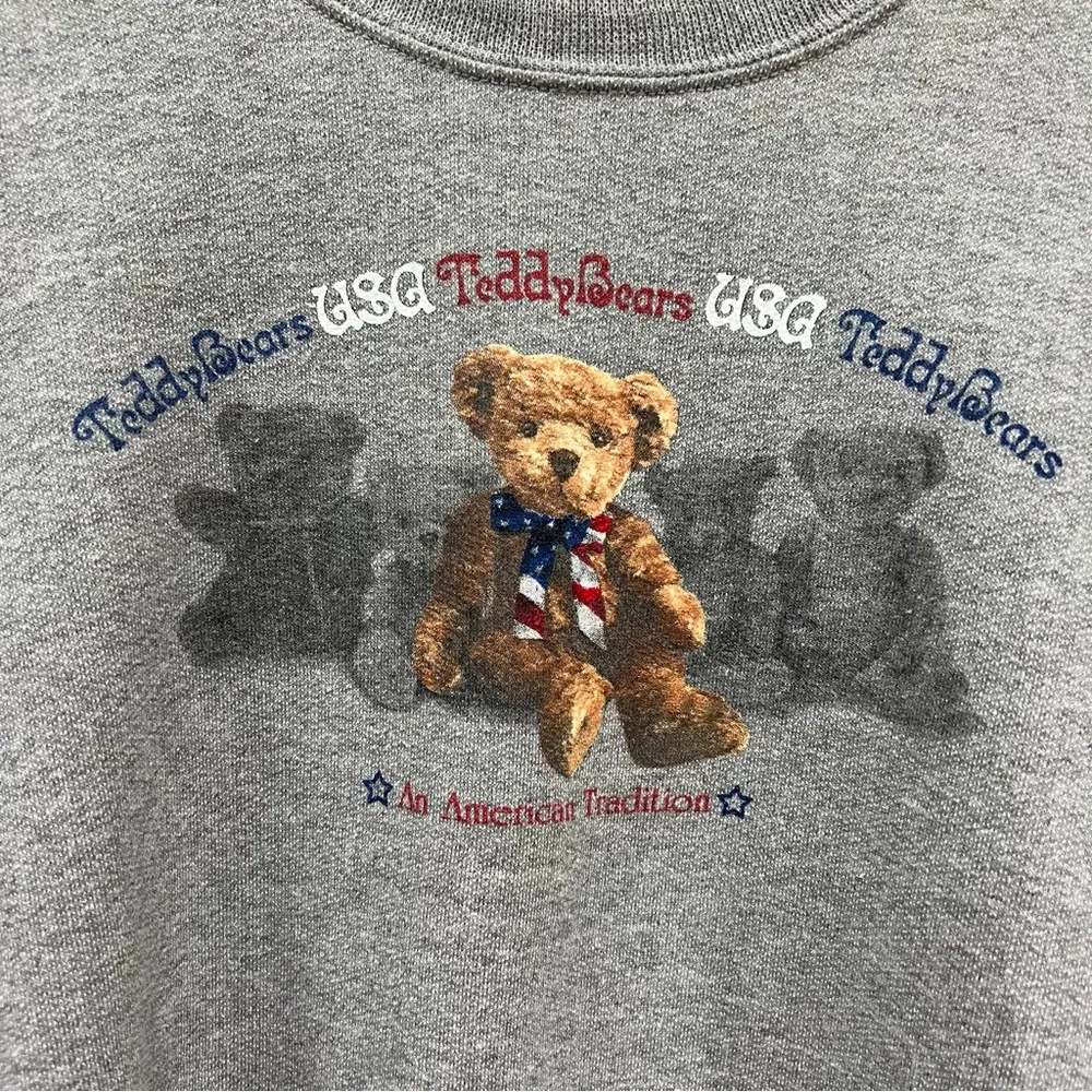 Vtg Jerzees Gray Bear Graphic large Crewneck Sweater USA American flag colorpop - Image 5