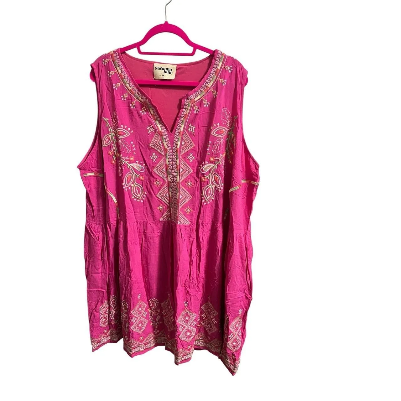 Savanna Jane Blouse Womens 3X Pink Sleeveless Embroidery Boho Festival Hippie - Image 2