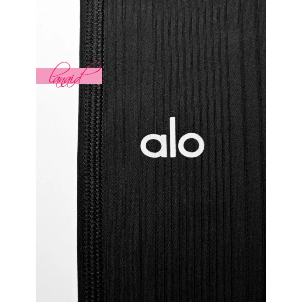 Alo Airlift High-Waist 7/8 Run It Back Leggings Black Ribbed Hi-Rise Tights S - Image 8