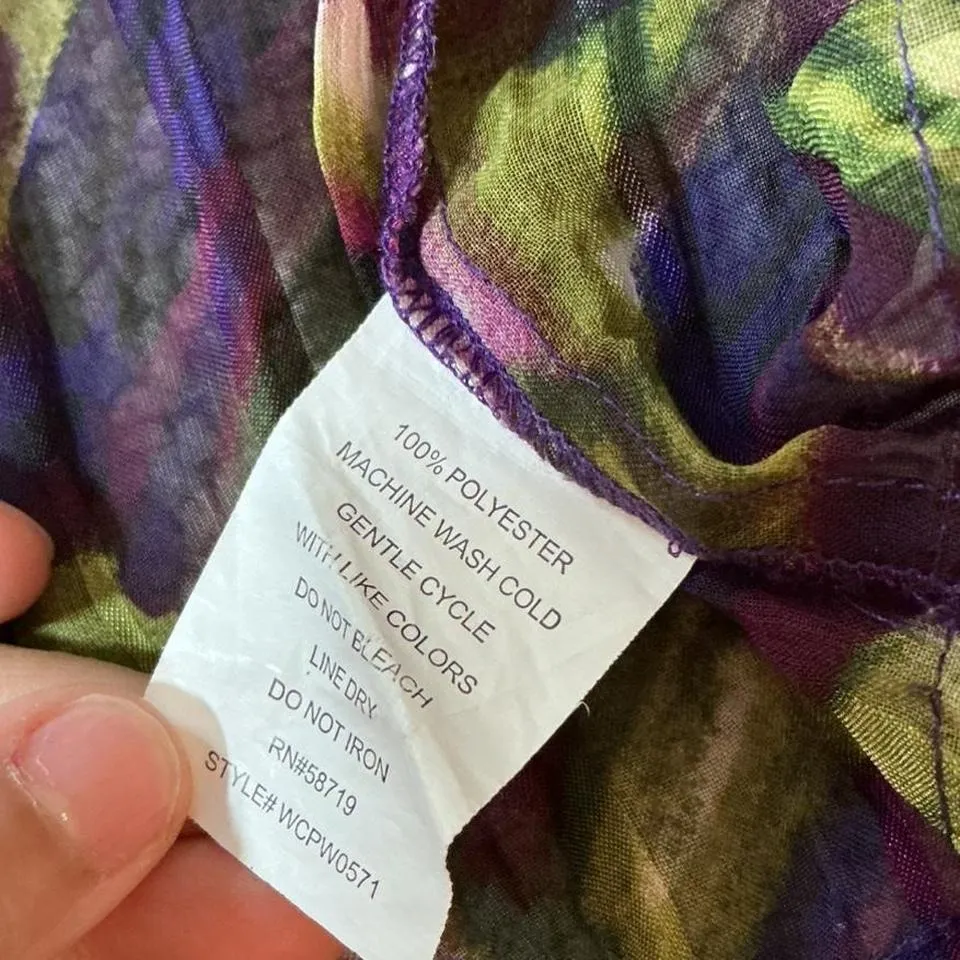 Notations Woman Plus Size 3X Purple Green Abstract Print Sheer Ruffle Kimono - Image 6