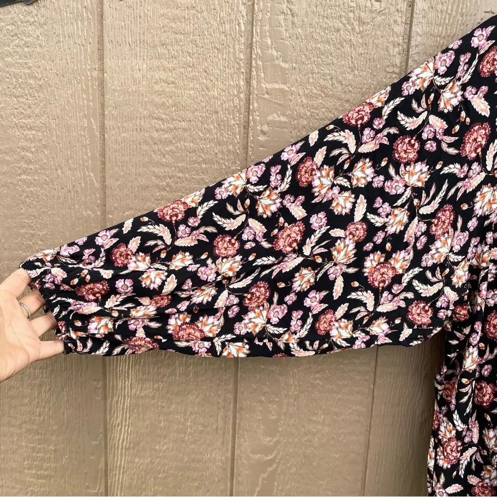 Terra & Sky Womens Shirt Blouse Black Floral Long Sleeve Peasant Plus Size 2X - Image 6