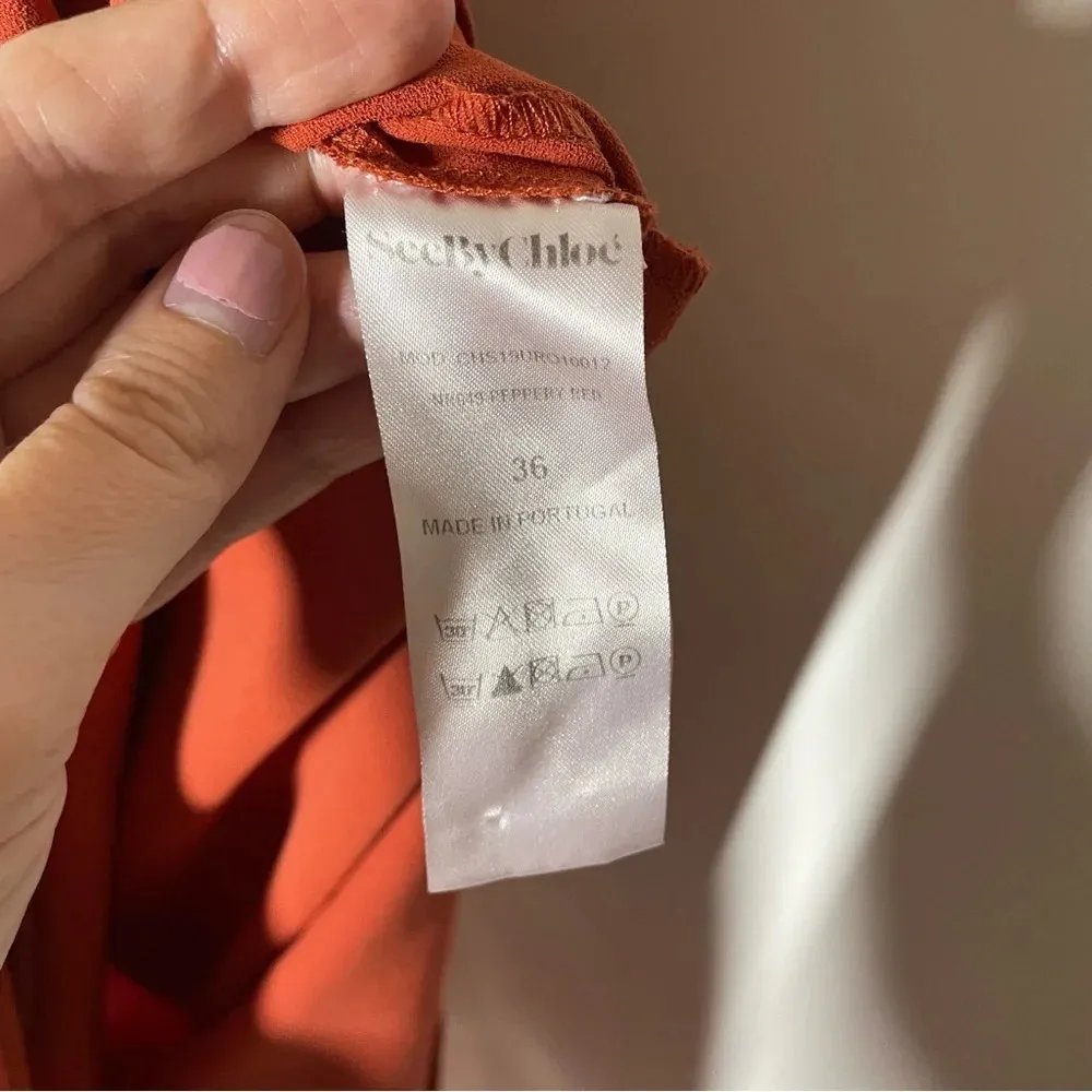 See By Chloé Peppery Red Keyhole Sleeve Dress Size US 4 French 36 - Image 10