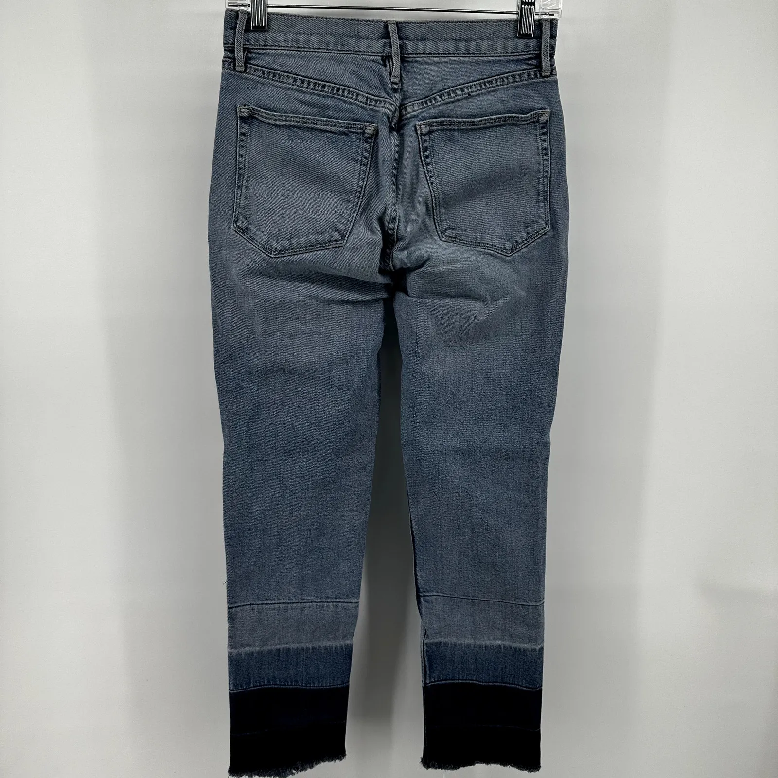 3x1 Shelter High Rise Cropped Jeans Ombre Straight Leg Raw Hem Denim Blue 27 - Image 5