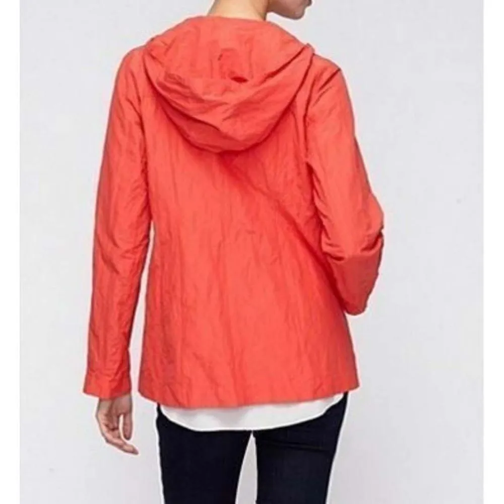 ✨Eileen Fisher Rumpled Cotton Steel RED LORY Asym Zip Sz Small Jacket✨ - Image 3
