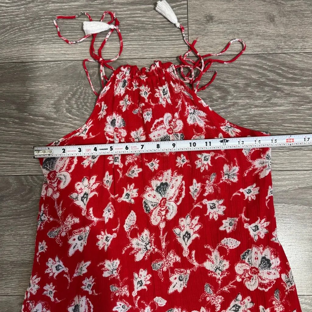 Faithfull the Brand Women Red Floral Halter Spaghetti Strap Relaxed Fit Dress XS - Image 11
