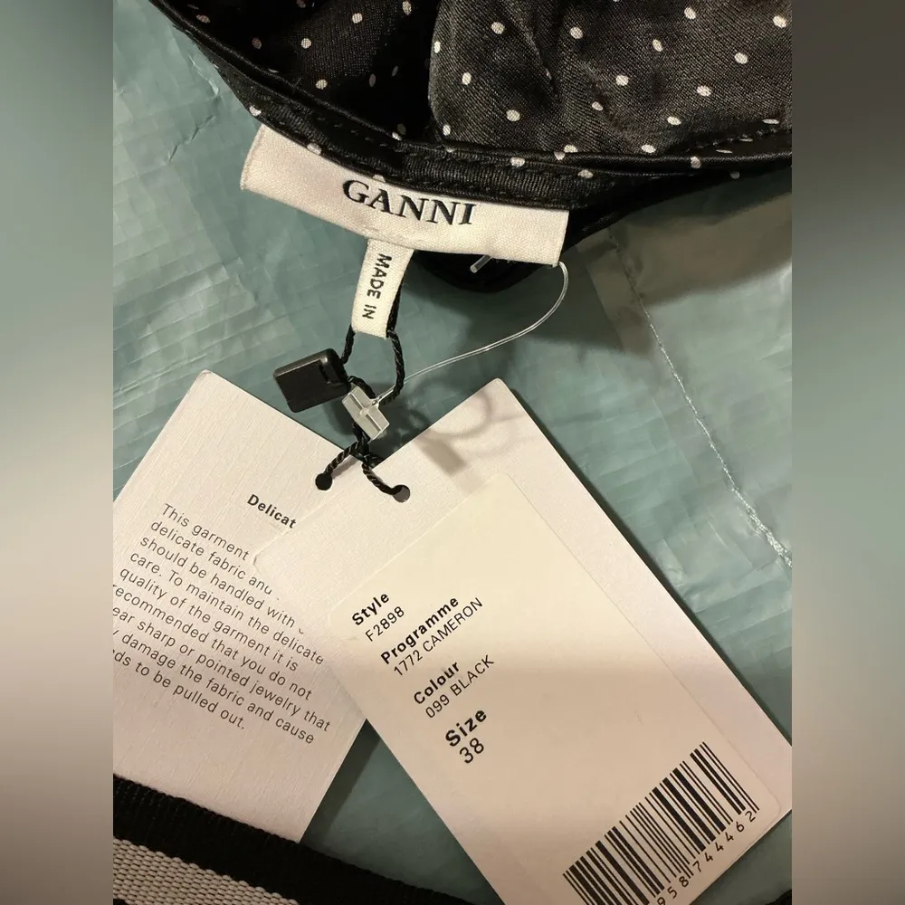 Ganni $240 Cameron Satin Wide Legged Polka Dot Pants Black White Small EU 38 - Image 5