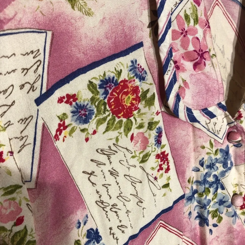 Vintage Kathie Lee Floral Rayon Blouse and Shorts Set Pink Large - Image 11