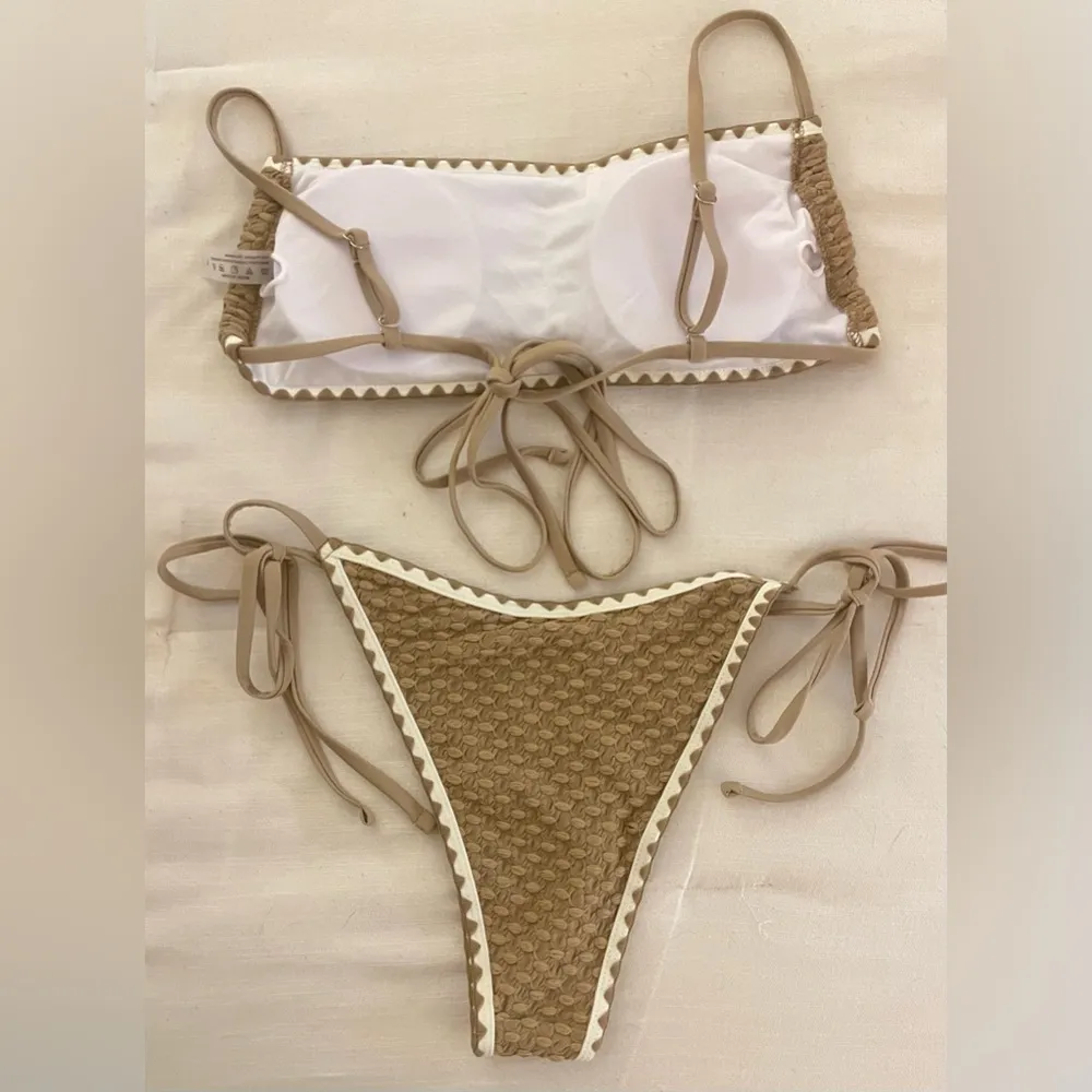 SHEIN Sawtooth Trim Textured Bikini Set, Khaki/Tan, Size L, NWOT - Image 5