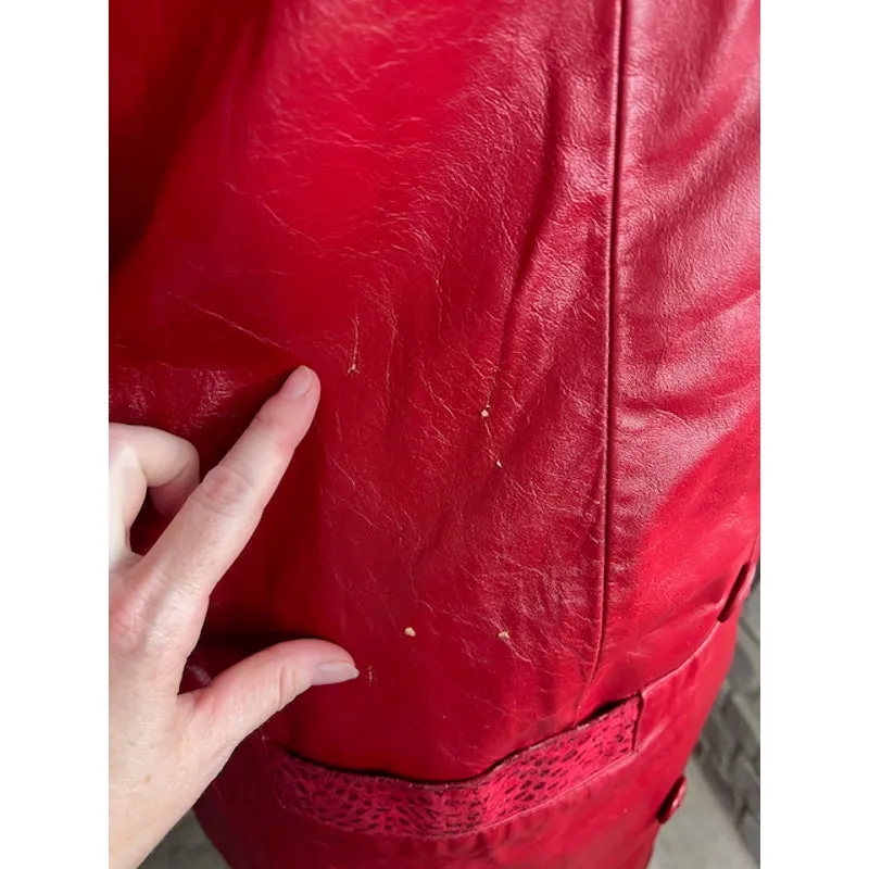 leather Jacket oversized snakeskin suede red shoulder pads Size XL - Image 4